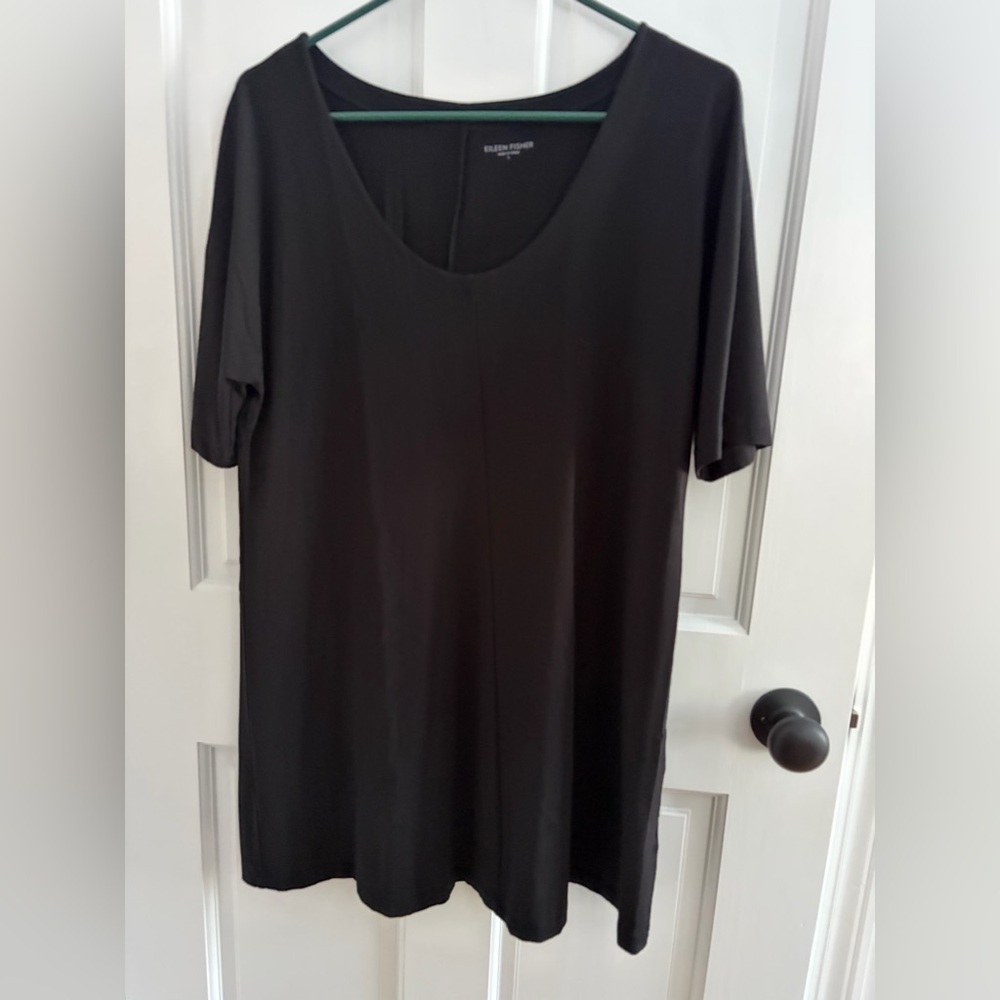Eileen Fisher Women's Elemental Crinkle Shift Dress Black, Size L